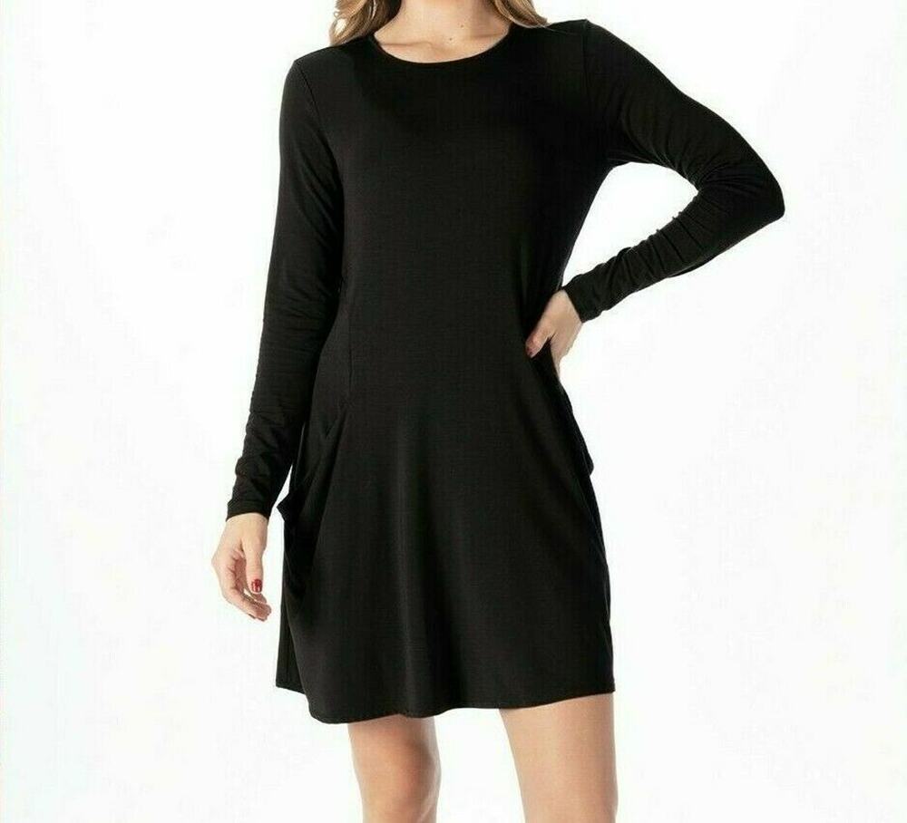 Betabrand Sweatshirt mini Dress M Black Travel Silk Blend